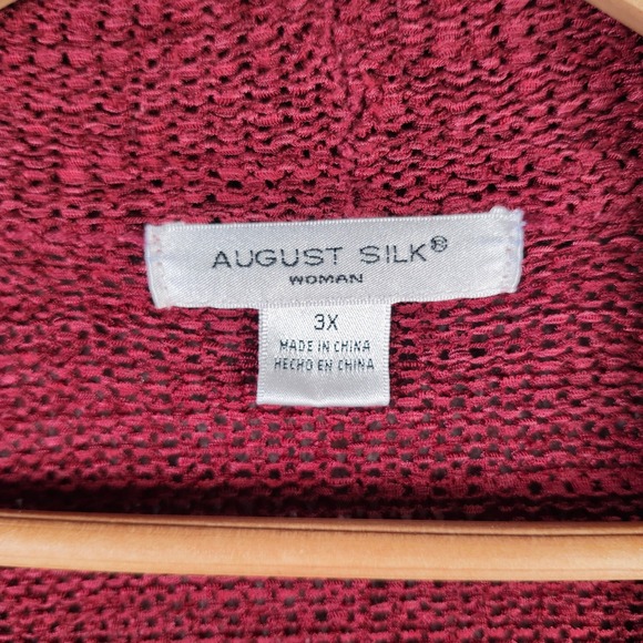 August Silk Woman Cardigan Sweater 3X Burgundy Red Open Front Knit Layering - Picture 2 of 11